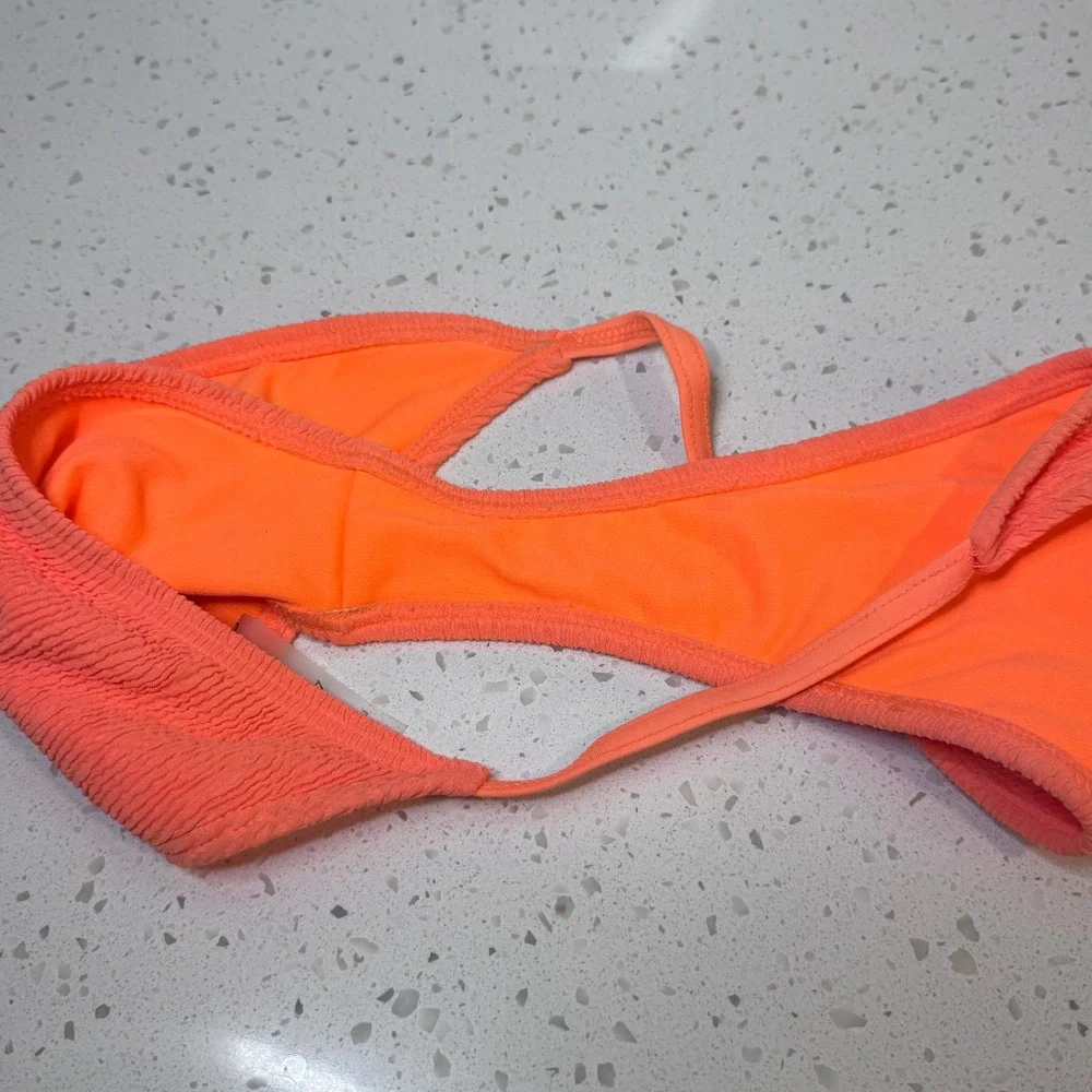 Damsel Neon Orange Smocked Crinkle High Cut Bikini Bottoms XL Cheeky Swimwear